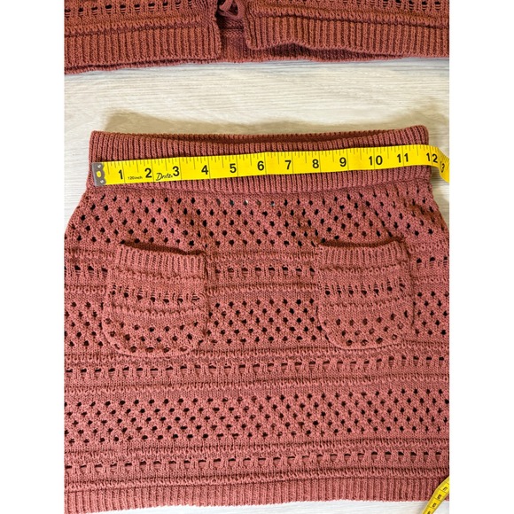 Brand Free People Beach Crochet 2 Piece Set Rust Orange Vest & Mini Skirt Small - Picture 4 of 16